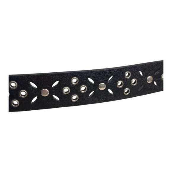 Womens Black XL Belt With Silver Buckle & Grommet Design 48" Long x 1.5" Wide - Picture 8 of 12